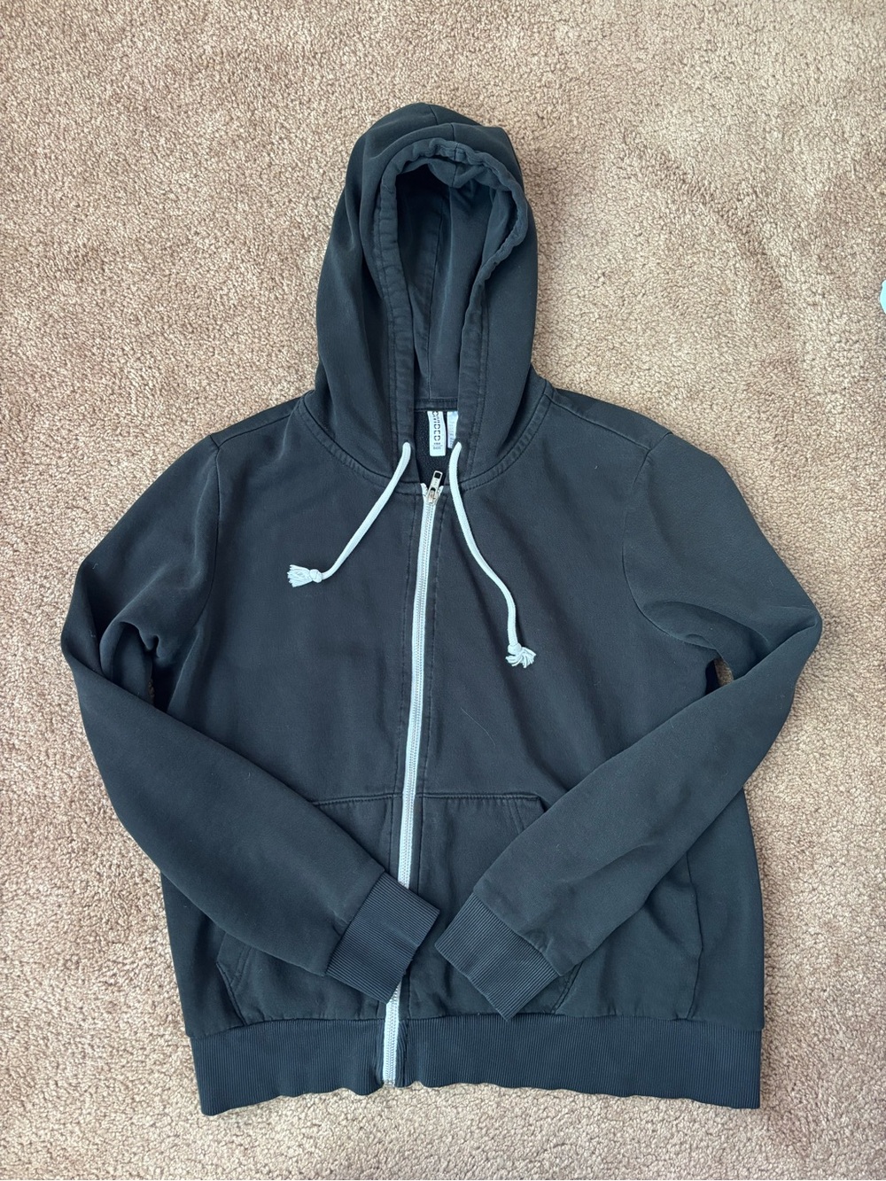 Youth Large Black Zip-Up Hoodie with Hood and Drawstrings